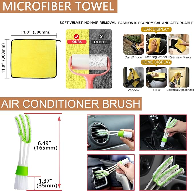 Nolimas 12Pcs Car Wheel & Tire Brush Kit,Including 17inch Long Wheel Brush,Short Handle Tire Brush,5pcs Boar Hair Detailing Brushes Kit & 3pcs Wire Brushes for Cleaning Car Wheels & Interior Exterior