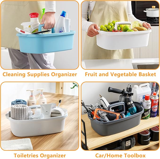 Goderewild 2-Pack Multi-Purpose Plastic Cleaning Caddy with Handle, Shower Caddy Organizer - Storage Basket/Totes Portable for Bathroom Supplies, Cleaning Products, Under Sink Tool. (Gray)