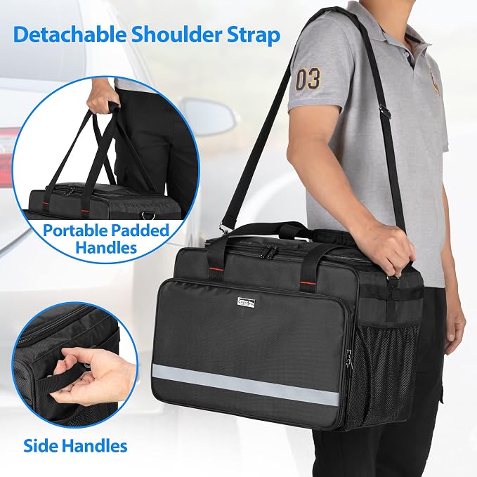 samdew Large Detailing Bag for Auto Detailing Supplies Storage, Bag Only | Cleaning Caddy for Car Care & Vehicle Wash Tools, for Detailing Bottles, Towel, Buffer & More, for on Road Trip or Car Show