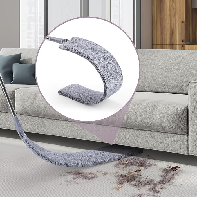 Retractable Gap Dust Cleaner, 3 Microfiber Cloths, 30-100 Inch Handle, Gray | Retractable Duster Brush with Washable Replaceable Head Cleans Under Appliances, Sofas, Beds, Refrigerators and Furniture