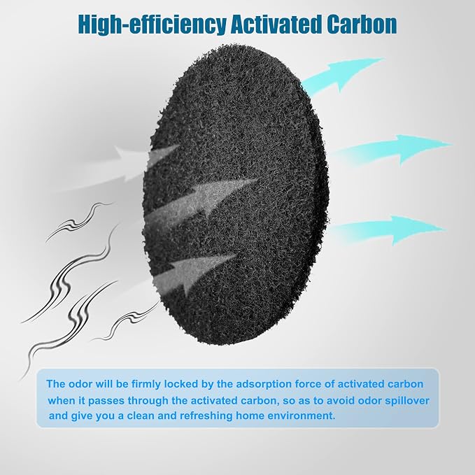 12 Pack Universal Stick-on Trash Can Odor Absorbing Filters Refills | Thick Design Activated Charcoal Purifying Deodorizer for Trash Cans, Compost Buckets, Countertop and Recycle Bins (Round)