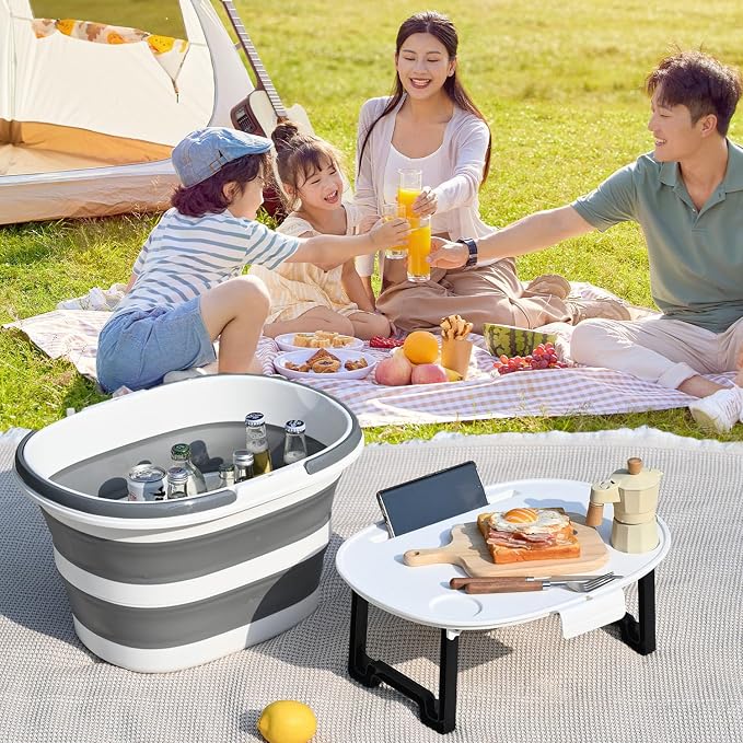 Collapsible Bucket, Upgraded 16L (4.2 Gallon) Collapsible Mop Bucket with Multi-Functional Lid, Foldable Portable Bucket Camping Beach Sand Pool Boat Fishing-Water Pot Pail-Space Saving Square
