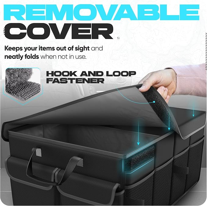 FORTEM Trunk Organizer - Foldable Car Organizer & Storage for SUVs & Trucks | Car Accessories for Men Women, Collapsible Bag, Non Slip Bottom, Straps, Soft Cover, 600D Oxford, Black, 2 Compartments, 45L