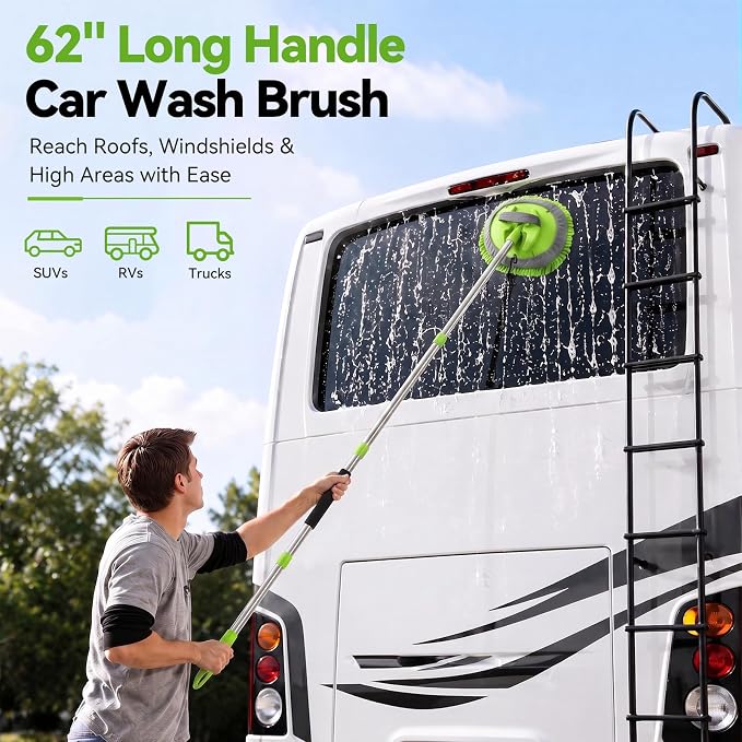 Ordenado 62" Car Wash Brush with Long Handle, 6Pcs Car Wash Kit Exterior | Scratch-Free Car Cleaning Kit with Chenille Microfiber Mop Mitt, Windshield Squeegee, Duster, Towel, Wheel Brush for RV Truck