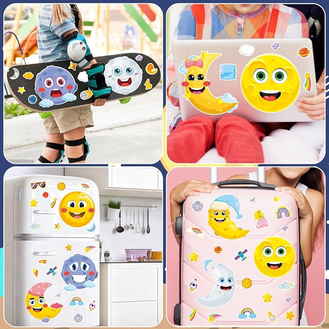 24 Sheets Moon Make a Face Sticker, Moon Mix and Match Stickers DIY Crafts for Home School Classroom Activity Reward Party Favors