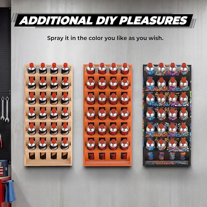 Sidasu Spray Can Holder, 6-Tier Wall Mount Spray Paint Storage Rack | 24-Can Capacity, Wooden, DIY Paintable, Paint Can Organizer for Garages and Workshops