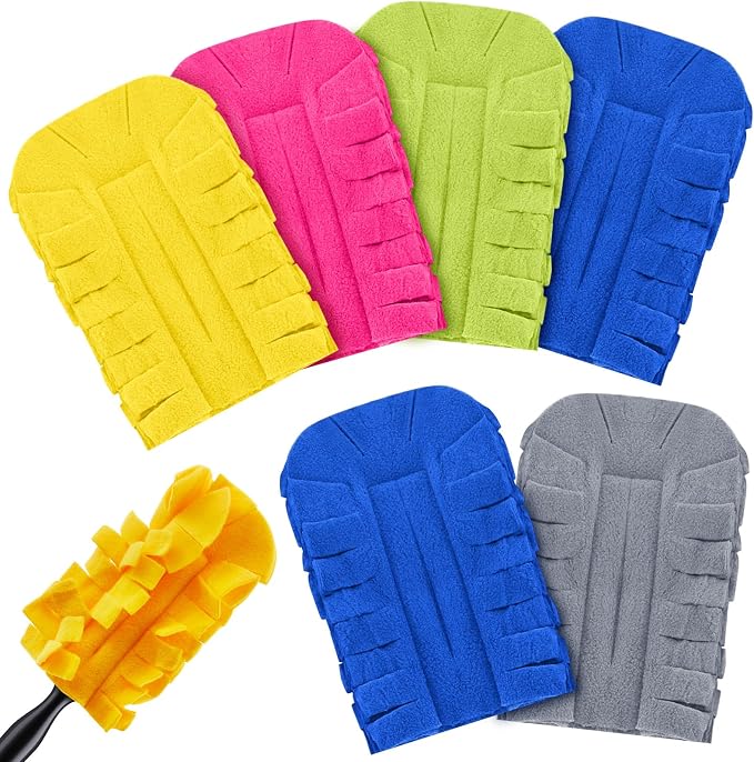 Zubebe 6 Pcs Reusable Duster Refills Fleece,Bright Color | Soft Polyester Fiber Flat Duster Refill Multi Surface Washable Cleaning Pad Tools for Home, Blinds, Car, Pet, Furniture, Fans