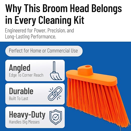 SPARTA Plastic Broom Head, Angled, Un-Flagged for Large Debris Indoor, Outdoor, Home, Restaurant, Lobby, Office, 12 Inches, Orange