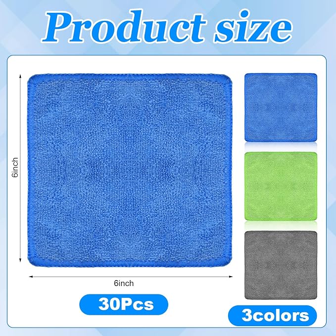 30 Pcs Dry Erase Cloth,6 X 6 Inch,Gray/Green/Blue | Cleaning Rags Reasonable Whiteboard Cloth Kitchen Towels Microfiber Towels Cars Wash