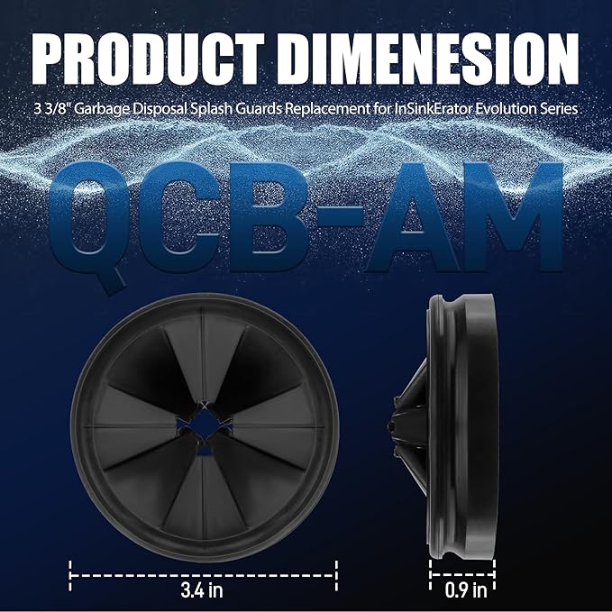 3 3/8" Garbage Disposal Splash Guard Replacement for InSinkErator Evolution | QCB-AM rubber Drain Insert, Sink Baffle, Garbage Disposer Accessories, Upgraded Removable Quiet Collar Drain Plugs, Black