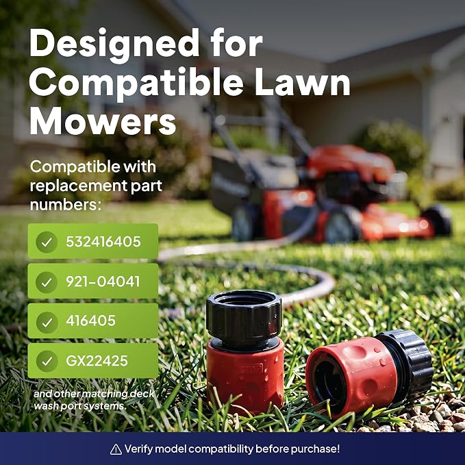 Quick Connect Deck Wash Adapter, Fits Husqvarna & Cub Cadet, Red, 1-Pack | Also compatible with Troy-Bilt, Craftsman & John Deere. Cross-refs 921-04041, 416405, GX22425. OEM-style, no tools needed.