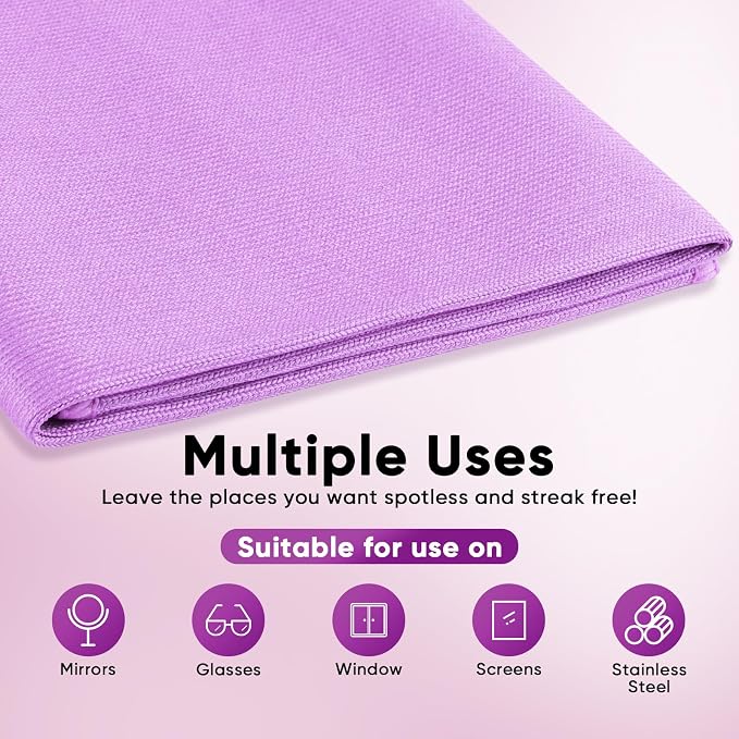 HOMEXCEL Glass Cleaning Cloths 12PK, Streak Free Towel for Windows, 12x12in | Lint Free&Reusable Microfiber Cleaning Cloth for Mirrors, Screens, Glasses, Stainless Steel, Purple