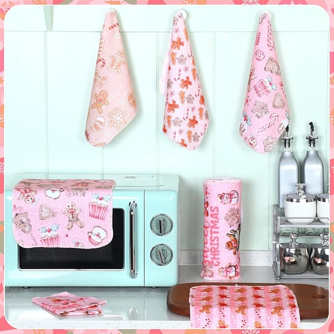 Reusable Kitchen Cloths Cotton Towel, 36 Pack, Pink Gingerbread | Washable 9.84x11.81in, Paperless Towel Rolls Bulk, Cleaning Cloth Napkins for Dishes