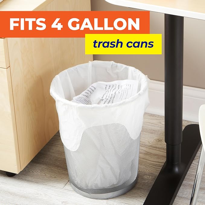 Hefty Essentials 4 Gallon Trash Bags, White, Fresh Linen Scent, 80ct | Bulk Pack, 4G Small Trash Bags for Bathrooms, Bedrooms, Dorm Rooms, Home Offices, Flap Tie Closure, Fits Small Wastebaskets