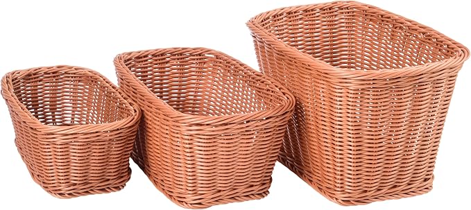 Constructive Playthings Plastic Wicker Woven Storage Baskets, Set of 3 | Nested baskets, Set of 3 for storage, gift baskets or organizing, woven for sturdyiness, washable plastic