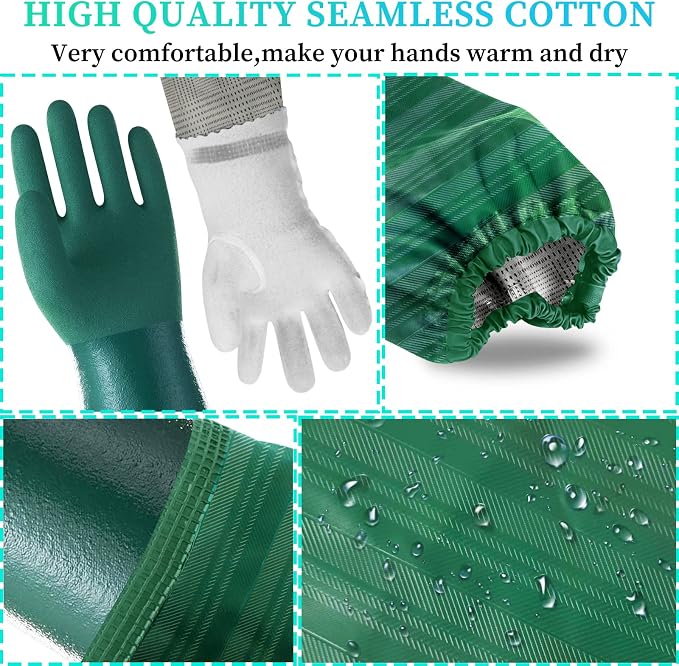 Eiito Extra-Long 26" Rubber Pond Gloves, Chemical Resistant PVC Reusable Heavy Duty Waterproof Cleaning Glove