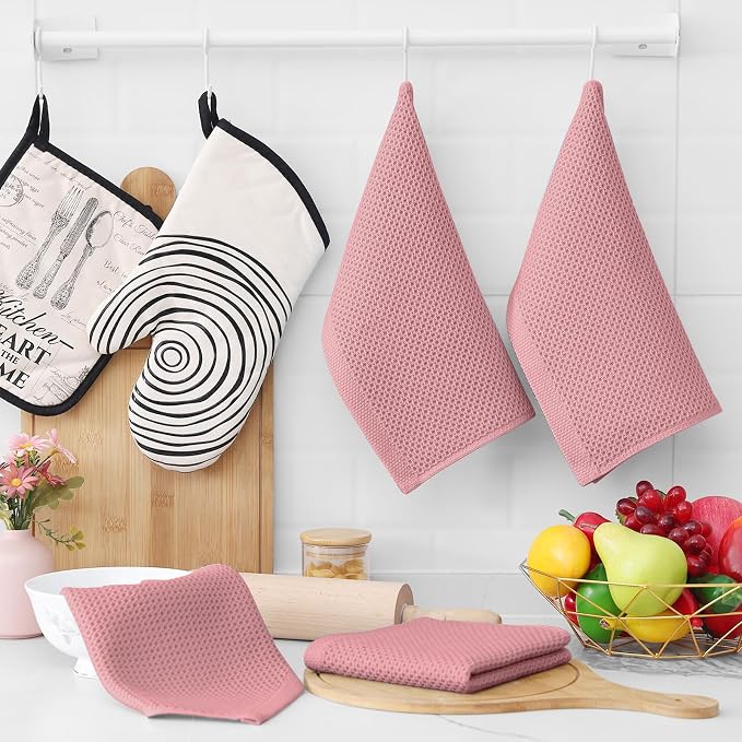 Homaxy 100% Cotton Waffle Weave Kitchen Dish Cloths 8-Pack, Dried Rose | 12 x 12 Inches, Ultra Soft Absorbent Dish Towels, Quick Drying Dish Rags with Hanging Loop
