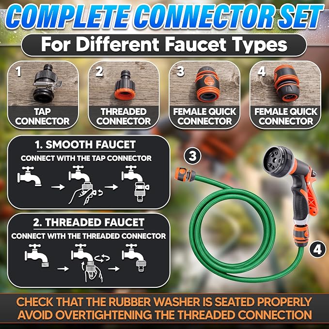 8 Pattern Garden Hose Nozzle Heavy Duty High Pressure Sprayer | Rubber-Grip ABS Water Hose Nozzle for Car Washing, Plant Watering, Deck Rinsing and Dog Bathing, Leak Proof Adjustable Flow