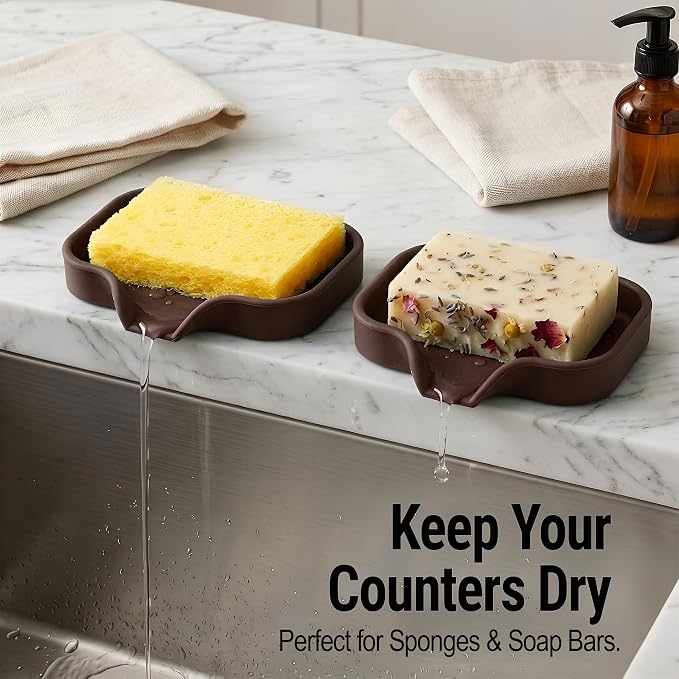 Zulay Kitchen Small Silicone Sponge Holder (4.9x3.3”) – Space-Saving Sink Organizer Tray for Sponge, Soap, Brush & More – Compact Non-Slip Dish for Kitchen & Bathroom (Chocolate)