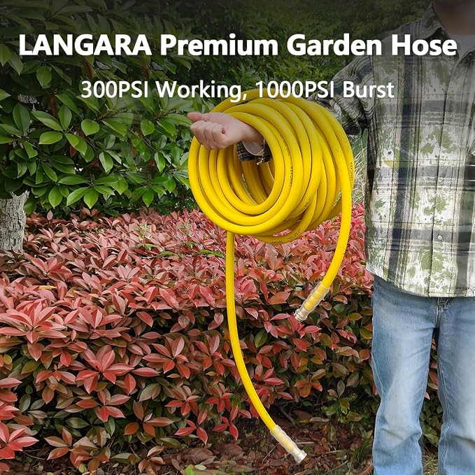 Heavy Duty Premium Garden Hose 50ft x 5/8", 300PSI Working, 1000PSI Burst, Hybrid Rubber Water Hose with Transparent Swivel Handle - Hot/Cold Water - Five Layered Braiding with Brass fittings (Yellow)