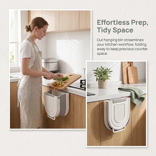 Wall-Mounted Collapsible Trash Can for Kitchen - 2026 Multipurpose Folding Waste Bin for Peels, Recycling & Space-Saving - Creative Design Gray 8.3