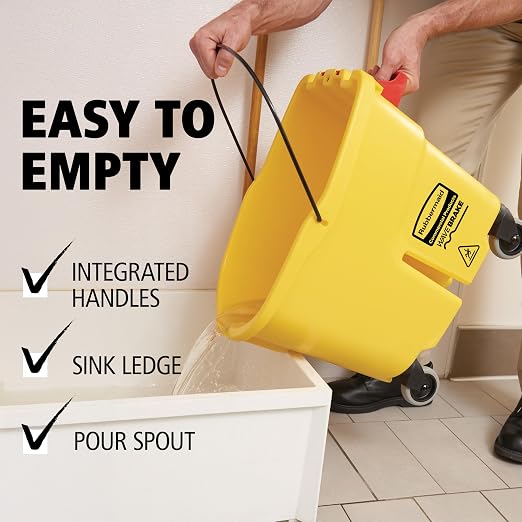 Rubbermaid Commercial Products WaveBrake 35 Qt. Side-Press Mop Bucket and Wringer Combo on Wheels Yellow for Professional/Industrial/Business Heavy-Duty Floor Cleaning/Mopping