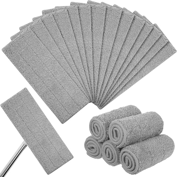 20 Pack 13 * 4.9" Generic Mop Pads Mop Head Refill Washable Wet/Dry Mops Flat Compatible with Most 11-13" Hook and Loop Flat Mops Mop Replacement Pads
