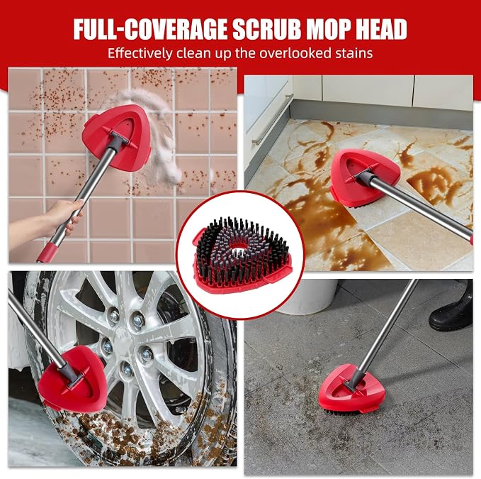 3-Piece Upgrade Scrub Brush Attachment & Base Compatible with O Cedar EasyWring 1-Tank Spin Mop, 2 Pack Heavy Duty Hard Bristle Replacement Heads for Grout, Tile, Bathroom & Hard Floor