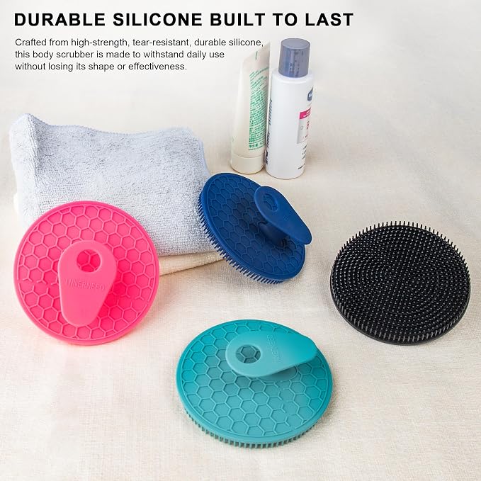 INNERNEED Silicone Body Scrubber Gentle Exfoliating Brush Set, Green+ Pink | INNERNEED Food grade Deep Cleansing Shower Scrub for All skin types, More Hygienic and Well Lather