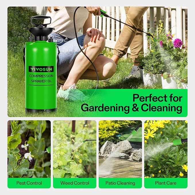 VIVOSUN 2-Gallon Pump Pressure Sprayer | Lawn & Garden Water Sprayer with Adjustable Shoulder Strap, for Spraying Plants, Garden Watering and Household Cleaning