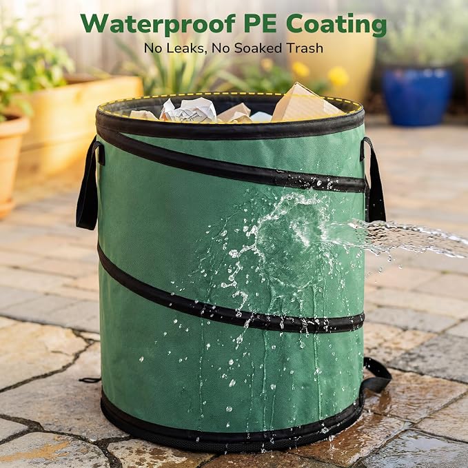 GreatBuddy Collapsible Trash Can 45 Gallon, Pop Up Yard Waste Bags, 600D Oxford Lawn and Leaf Bags with Drainage Holes, Self-Standing Camping Trash Can, Foldable Garden Bag for Leaf & Lawn Cleanup