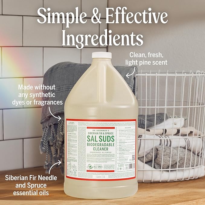 Dr. Bronner's Sal Suds All-Purpose Cleaner, Fir & Spruce Pine, 1 Gallon | Multi-Purpose Cleaner & Degreaser for Floors, Mop Solution, Dish Soap, Laundry & Spray Refill - Concentrated & Biodegradable