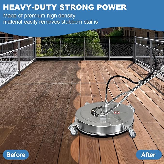 20-inch Stainless Steel Pressure Washer Surface Cleaner, Heavy Duty 4-Wheel Driveway & Concrete Cleaner Attachment, Commercial-Grade 4600 PSI for Patios, Sidewalks, Decks