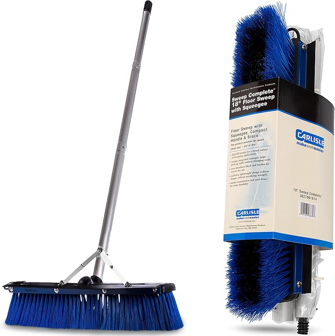 SPARTA 3621961814 Sweep Complete Aluminum Handle Floor Sweep with Squeegee, Plastic Bristles, 18" Length, 3" Bristle Trim, Blue