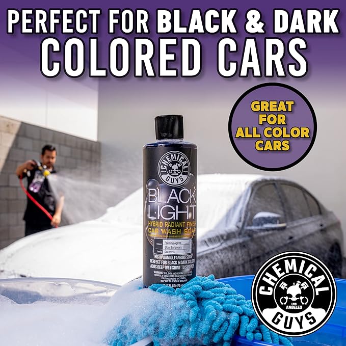 Chemical Guys, Black Light Foaming Car Wash Soap, Black Cherry Scent, 16 oz | For Black and dark color paint, adds deep wet shine to surface, works with foam cannons, foam guns, black cherry scent