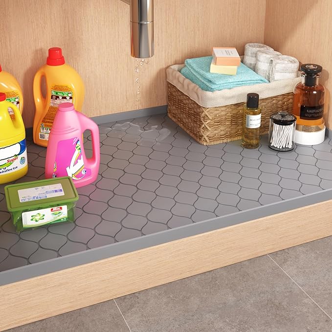 Winisok Waterproof Under Sink Mat 22" x 19", Silicone Mat, Brown | Raised Edge Traps Spills & Leaks, Shelf Liner, Cabinet Protector, for Kitchen, Bathroom, Boots, Pets, Home Essentials