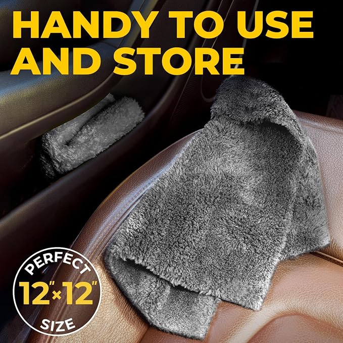 Edgeless Microfiber Car Towels – 6pk(12”x12”) – Soft & Scratch-Free Towels | 540 GSM - Great for Drying, Detailing, Polishing, Buffing - Ultra Absorbent Microfiber Cleaning Cloths for Car