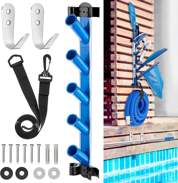 Swimming Pool Accessories Holder, Pool Cleaning Accessory Organizer Holder | Pool Cleaning Accessory, Pool Tool Organizer Storage Rack for Poles, Skimmers, Leaf Rakes, Nets, Brushes, Vacuum Hose