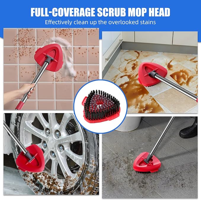 Spin Mop Refills Compatible with OCedar RinseClean 2-Tank System - 6-Piece Set Includes 4 Washable Microfiber Replacement Heads, 1 Base & 1 Small Gray Full Cleaning Brush - Floor Cleaning Accessories