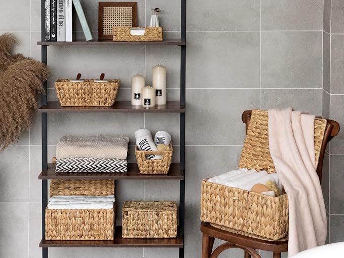 StorageWorks Wicker Basket with Lid, Storage Baskets with Lids, Hyacinth | Woven Baskets with Lids for Shelves, Wicker Storage Baskets with Lids, Lidded Baskets for Organizing, Meidum, 1 Pack