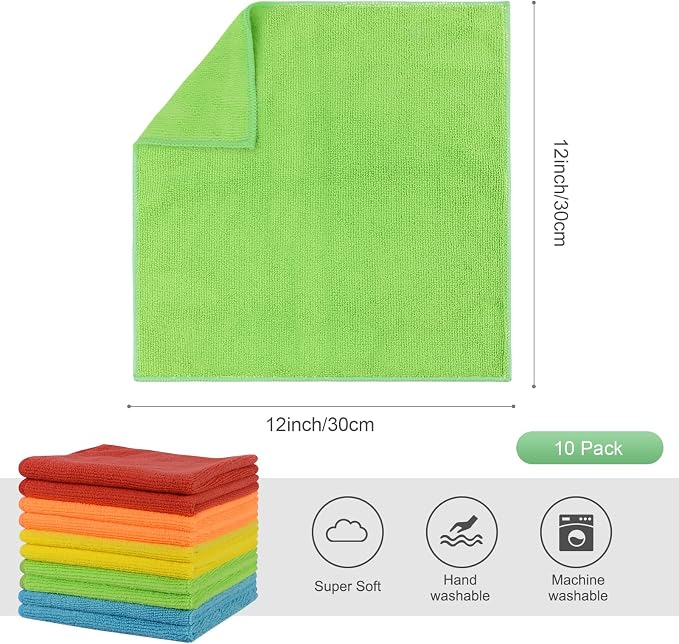 Dish Cloth for Washing Dishes Kitchen Washcloth Cleaning Cloth | 12x12inch 10pack Kitchen Towels Rags, Microfiber Cleaning Cloths, Wash Cloths, Meshless, Wholesale, Assorted