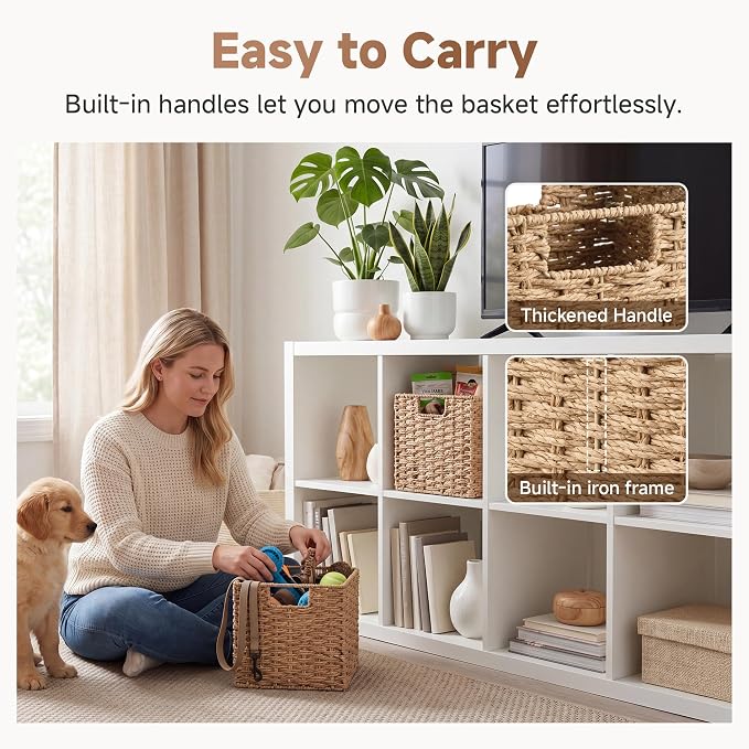 StorageWorks 9 inch Wicker Baskets for Storage, Square Baskets, Natural | 2-Pack, Paper Rope Wicker Storage Cubes,Handwoven Square Cube Organizer Bins,Foldable,Baskets for Organizing,9x9 storage cube