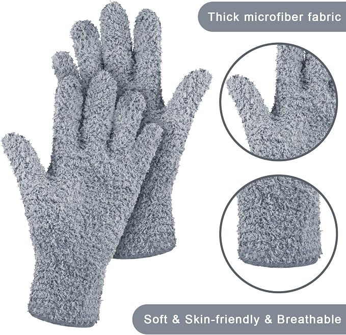 Patelai 3 Pairs Microfiber Dusting Gloves for Plants Leaf, Large | Black, White, Gray,Plant Cleaning Gloves, Reusable Washable Gloves,House Furniture Blinds Dusting