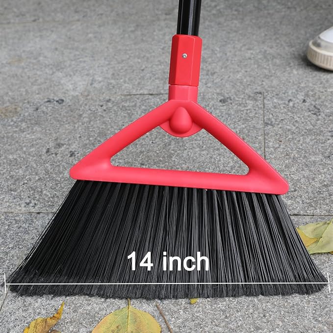 Heavy Duty Red Angle Broom with Long Handle - 4 Pack | Versatile Indoor/Outdoor Sweeping, for Courtyard/Garage/Sidewalk/Kitchen/Lobby/Canteen, Durable & Efficient