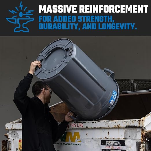 Magnum Gray 44 Gallon Trash Can Set (Trash Can, Quiet Dolly, and Reinforced Lid), Construction Grade, Jobsite Ready for Handling and Rolling Garbage CMTC-CLD0-44G01 (1 Set)