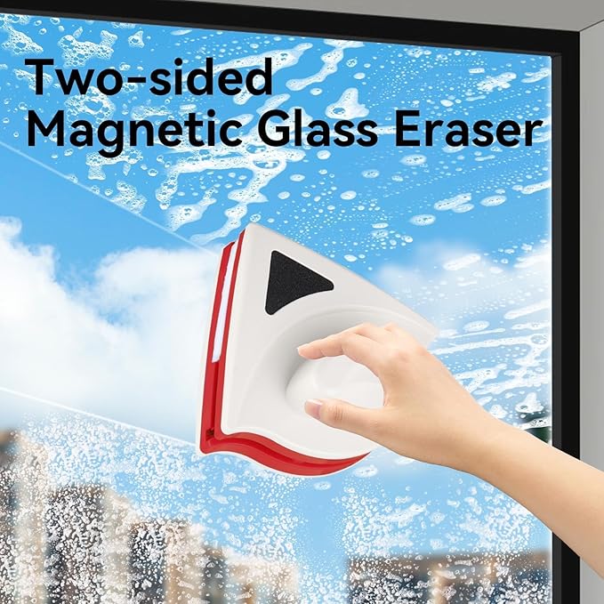 Double Sided Window Cleaner with ABS Plastic Shell Rubber Magnetic Glass Wiper Adjustable Magnetic Washing Brush Equipment for Home High Rise Window(Blue)（No Washer Fluid）