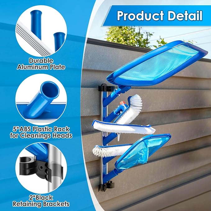 Swimming Pool Accessories Holder, Pool Cleaning Accessory Organizer Holder | Pool Cleaning Accessory, Pool Tool Organizer Storage Rack for Poles, Skimmers, Leaf Rakes, Nets, Brushes, Vacuum Hose