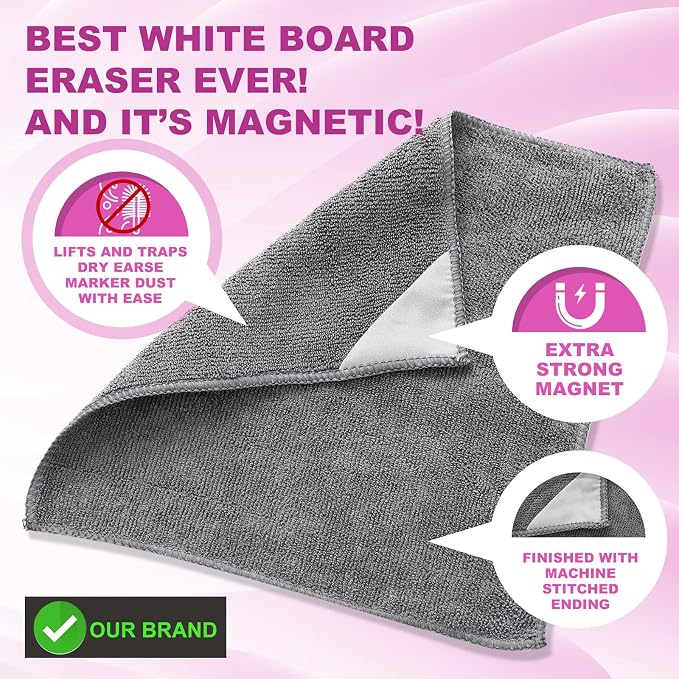 Tudomro 30 Pcs Magnetic Microfiber Cleaning Cloth, Black, Gray | 10'' x 10'', Dry Erasers Bulk, Whiteboards Dry Erase Cloth, Cleaner Reusable, Home, Office,
