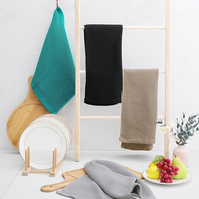 Homaxy 100% Cotton Waffle Weave Kitchen Dish Towels 8-Pack, Tan | 13 x 28 Inches, Ultra Soft Absorbent Dish Towels, Quick Drying Cleaning Towels