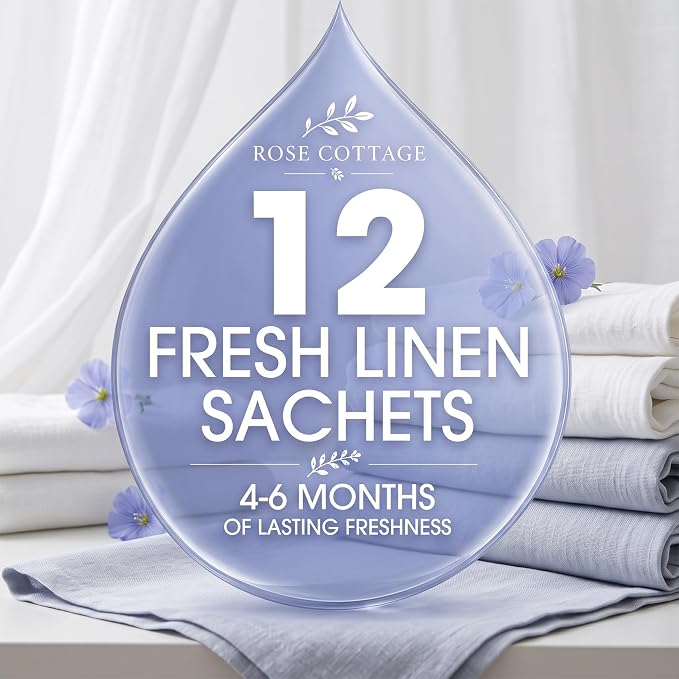 Large 12 Packs Fresh Linen Hanging Scented Sachets Long-Lasting Closet Deodorizer Air Freshener Fabric Refresher Odor Eliminator for Drawer Home Fragrance Gift Set